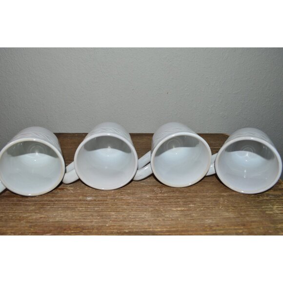 Gibson White Coffee Mugs Swirl Embossed Set of 4 Tea Cups Dinnerware Kitchen - Picture 4 of 10